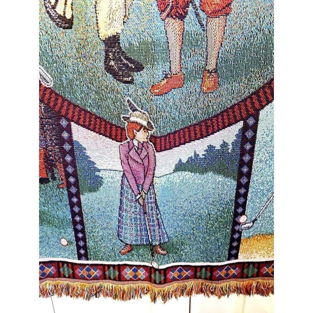 American Weavers Vintage Tapestry Blanket Golf Themed